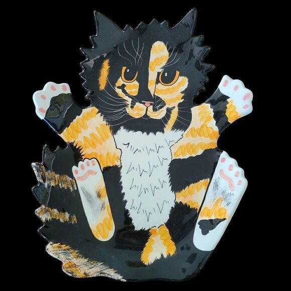 Cats by Nina Signed Large Calico Cat Platter - Picture 1 of 8